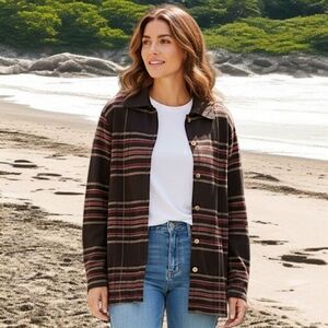 Beyond Threads Baby Alpaca Shirt Jacket L Cardigan Plaid Wool Preppy Farmhouse